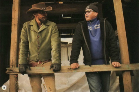 Jamie Foxx and Reginald Hudlin on the set of Django Unchained