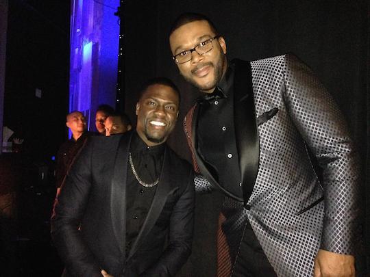 Kevin Hart and Tyler Perry backstage at NAACP Image Awards