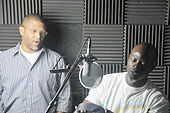 Me in the recording booth with Djimon Honsou